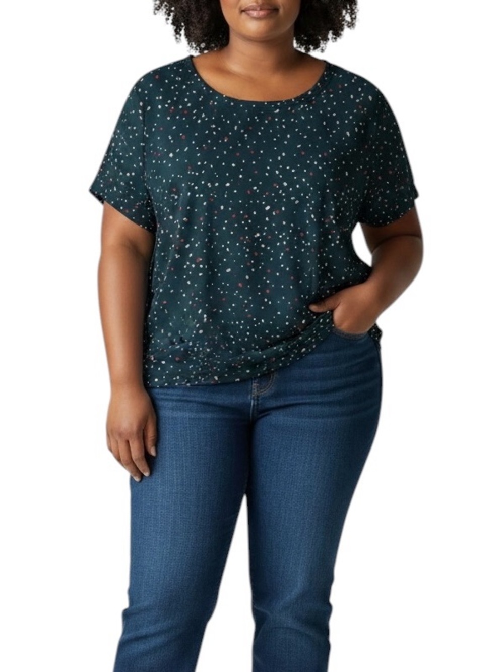 Molly & Isadora Navy Speckled Short Sleeve Blouse Plus Size 2X